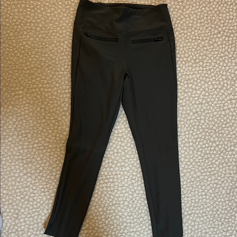 Moss Green High-Waisted Pants with front zipper pockets